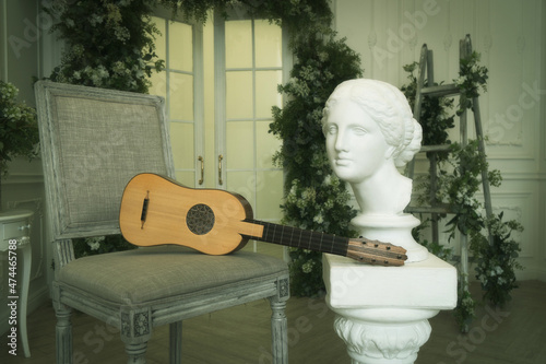 Musical still life in the Renaissance style with renaissance guitar
