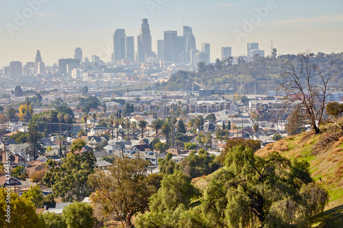 Los Angeles California skyline from the hills east of the city