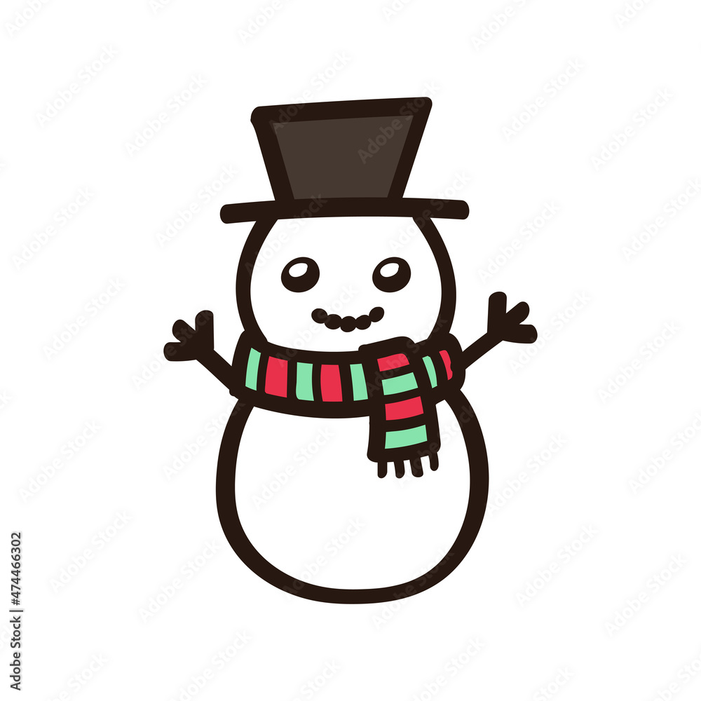 Happy snowman wearing hat and scarf doodle clipart Happy snowman wearing hat and scarf doodle clipart