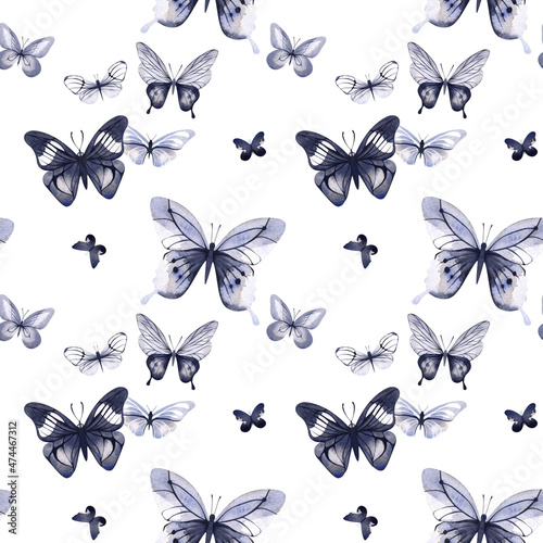 A pattern of watercolor butterflies. Seamless. Watercolor. A ready-made template for the design of wallpaper, textiles, background. © XeniaDenisova