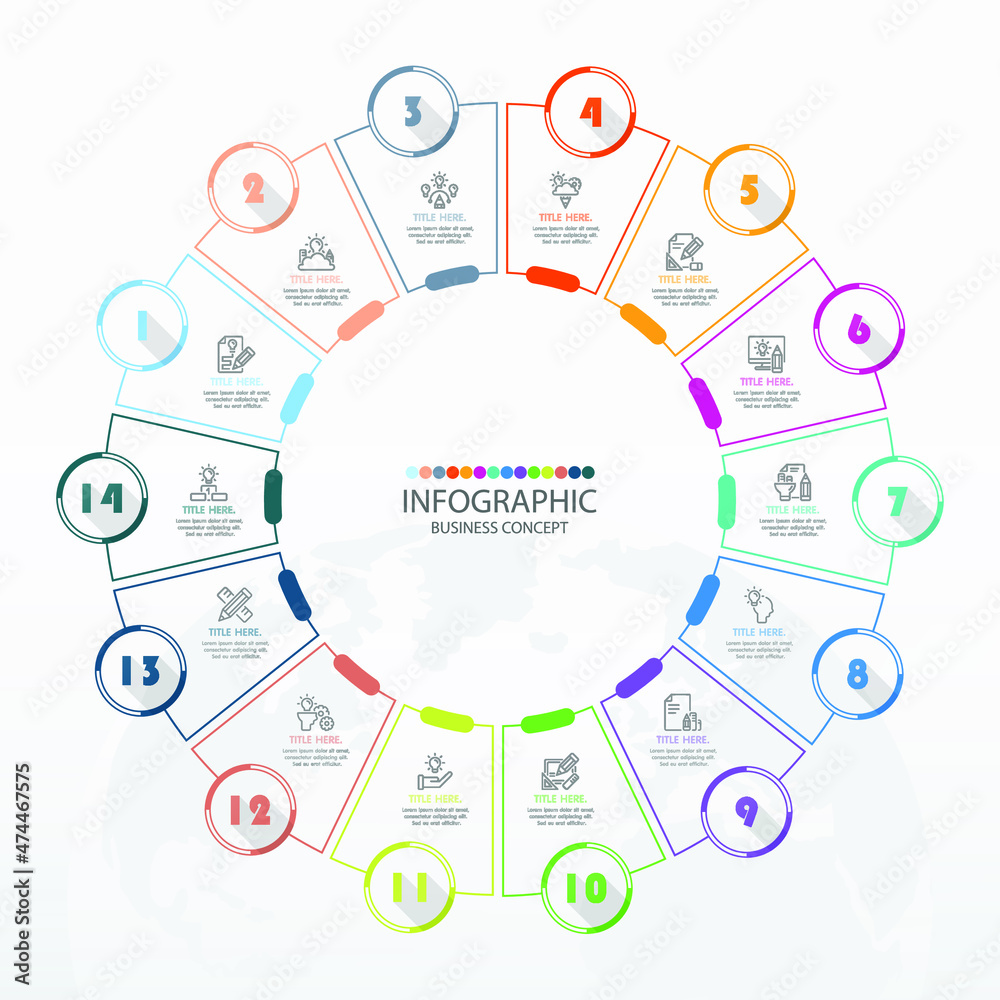 Basic Circle Infographic Template With 14 Steps Process Or Options Process Chart Used For 4508