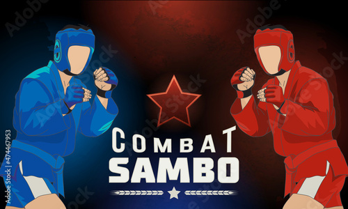 Poster, male wrestlers. Abstract background. Combat wrestling.