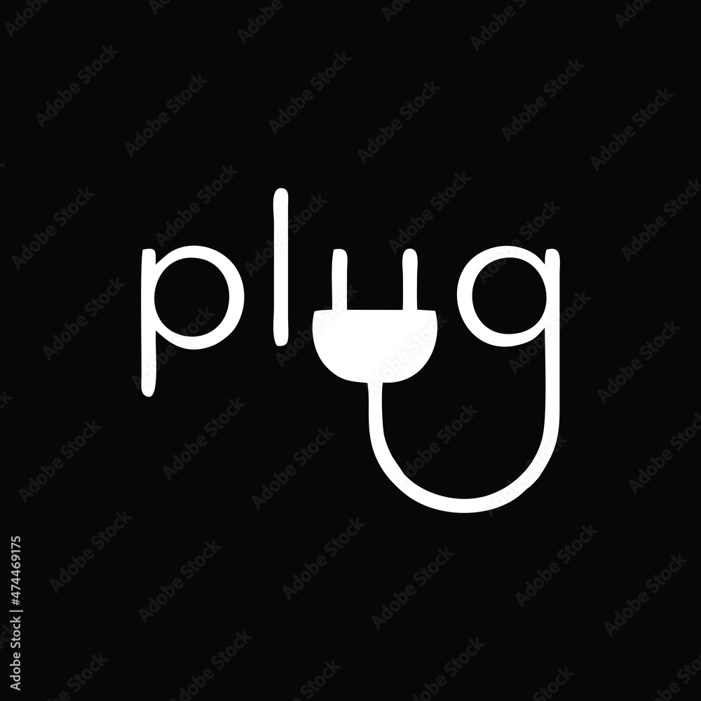Plug letter with logo design illustration. Isolated on black background
