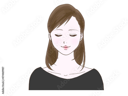 セミロングの女性_閉眼