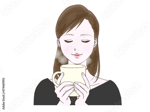 セミロングの女性_マグカップ①閉眼