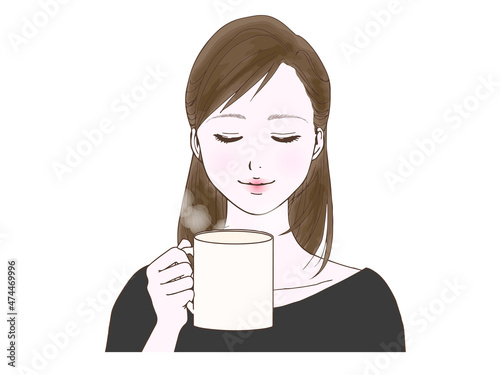 セミロングの女性_マグカップ②閉眼