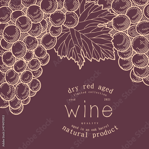 Engraved bunch of grapes, vintage wine label