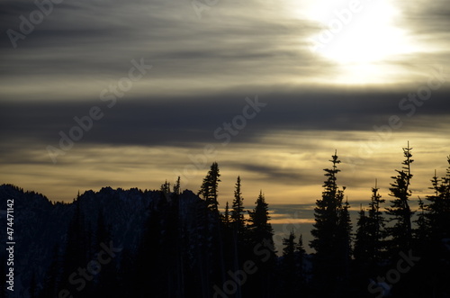 mountains, sunset, cascade mountains, evening