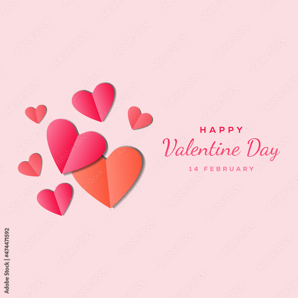 simple valentine design with heart paper art style. valentine vector design. isolated design