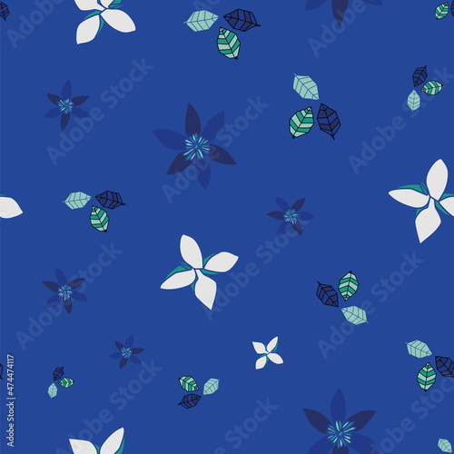 Vector blue Origami paper Flowers and leaves background pattern