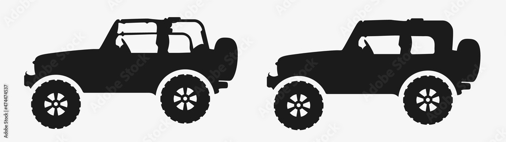 Set of Modern offroad car, isolated silhouette vector illustration