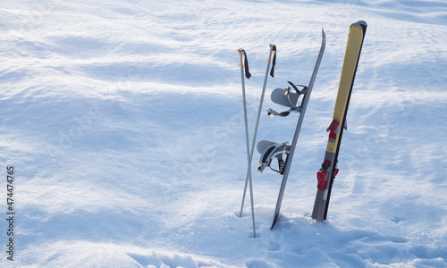 Snow equipment banner on winter texture background.