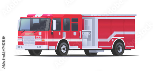Fire engine. Red car with siren. Firefighter truck on a white background. Vector illustration