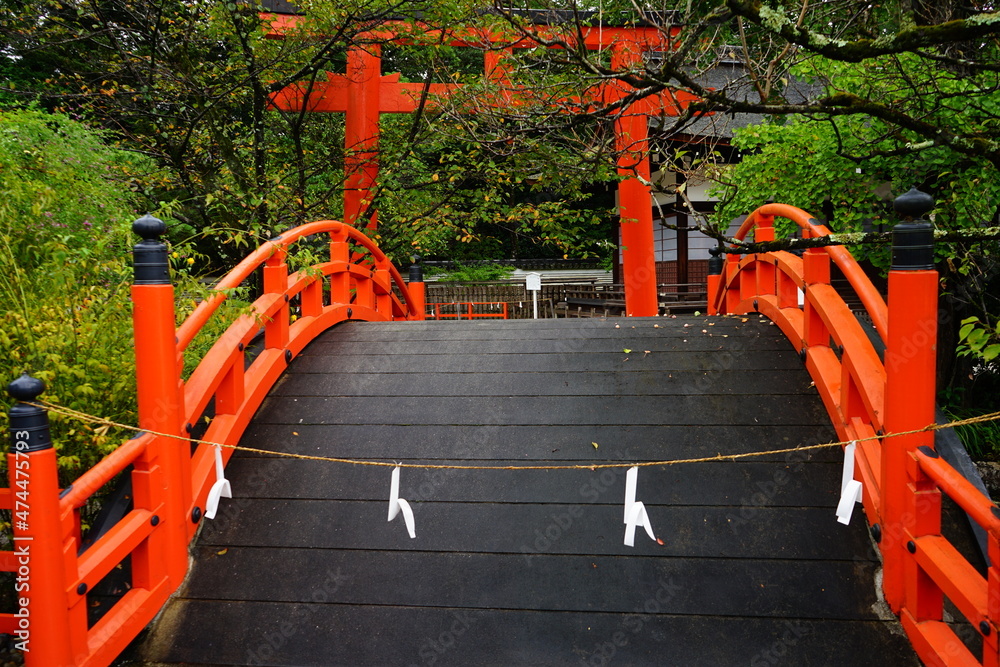 Red Bridge and Torii Gate at Shimogamo Shrine or Shimogamo-jinja in ...