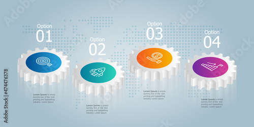 abstract horizontal isometric cog gear wheel infographics