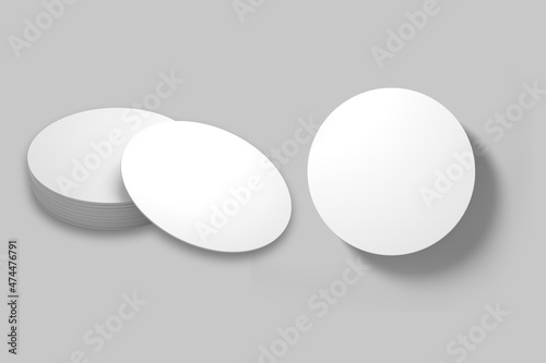 Empty White Round Blank Beer Coasters mockup template Isolated on a grey background. 3d rendering.