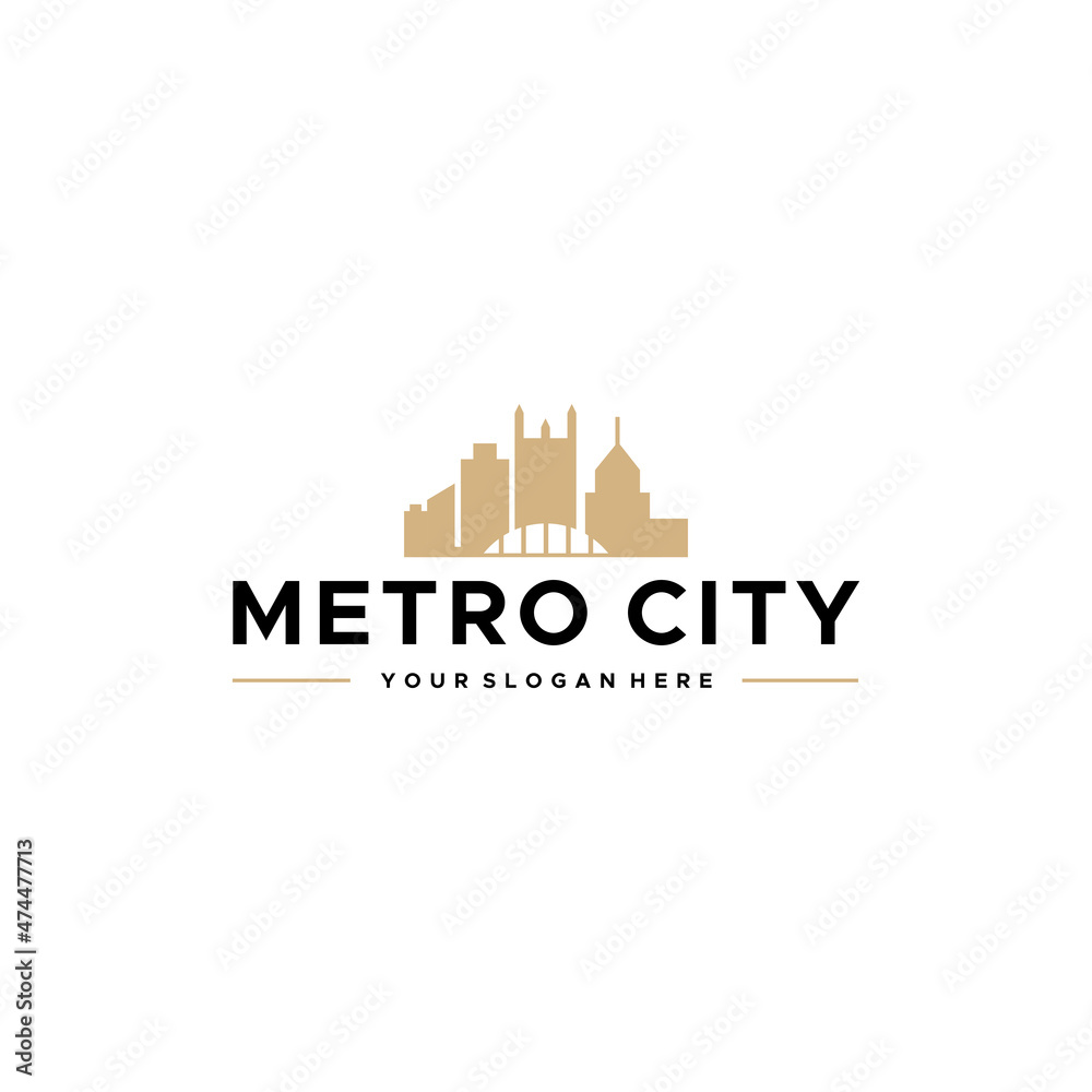Flat METRO CITY real estate building Logo design