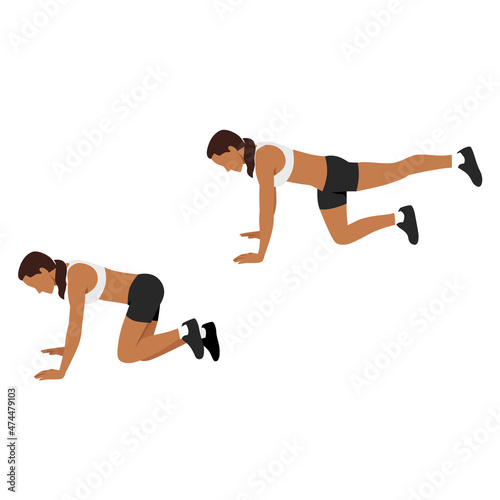 Woman doing donkey kicks exercise flat vector illustration isolated on white background
