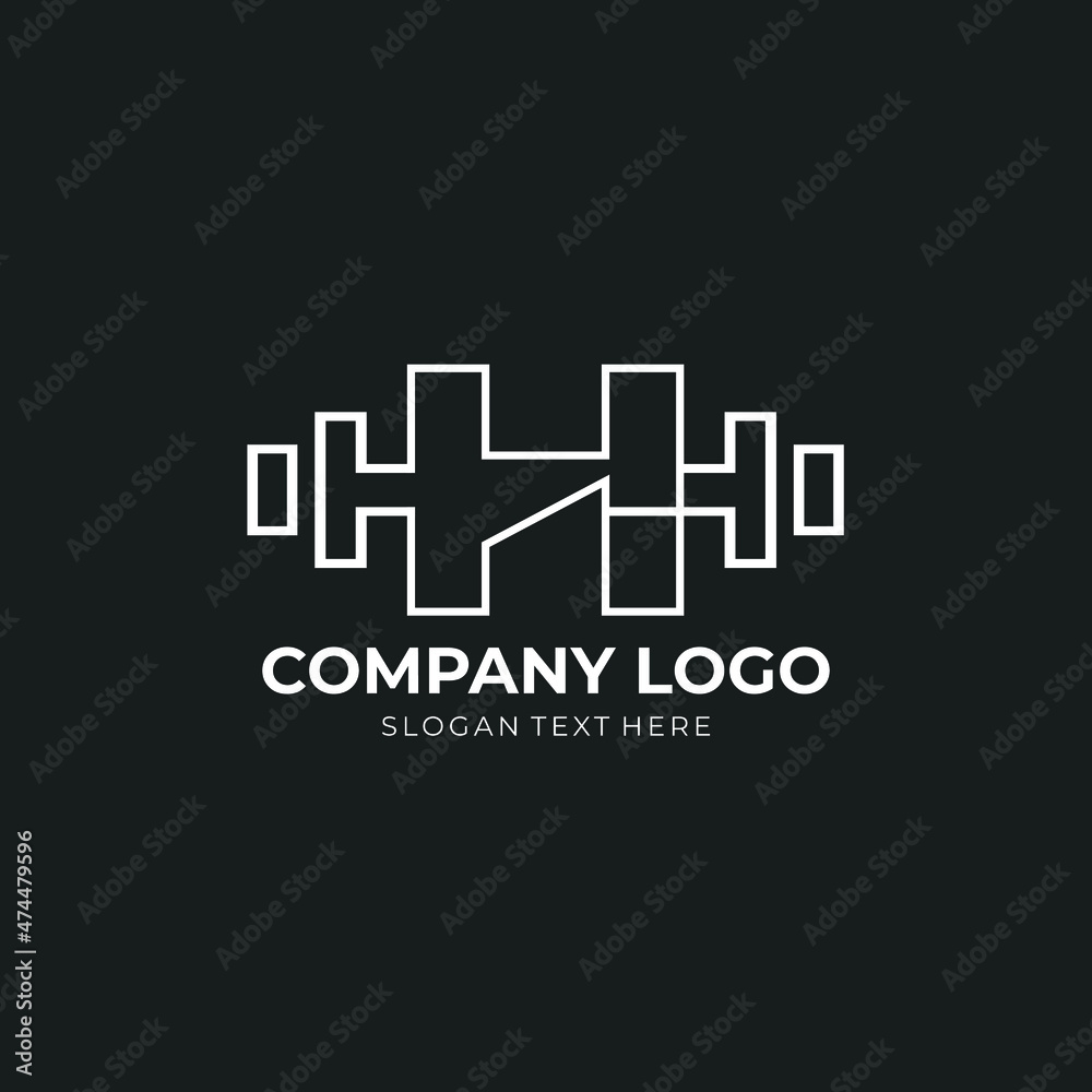 Letter H Logo With barbell. Fitness Gym logo. fitness vector logo design for gym and fitness