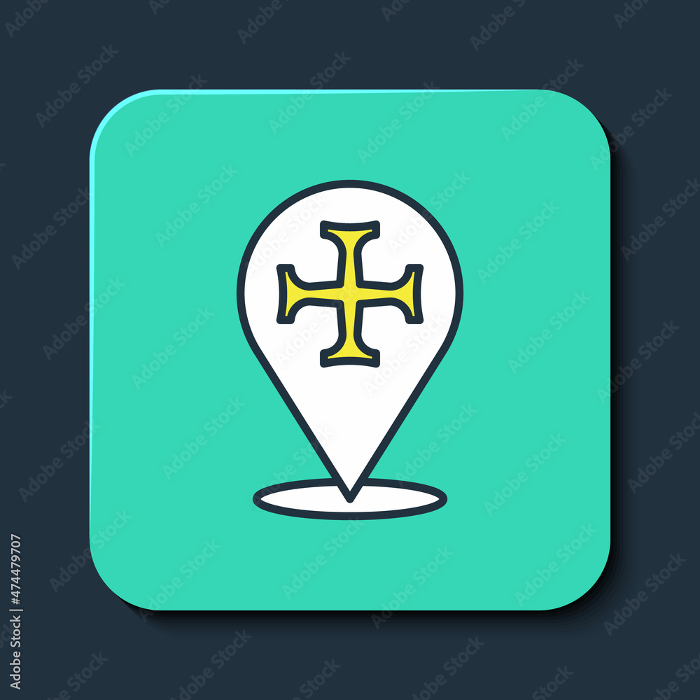 Filled outline Crusade icon isolated on blue background. Turquoise square button. Vector Filled outline Crusade icon isolated on blue background. Turquoise square button. Vector
