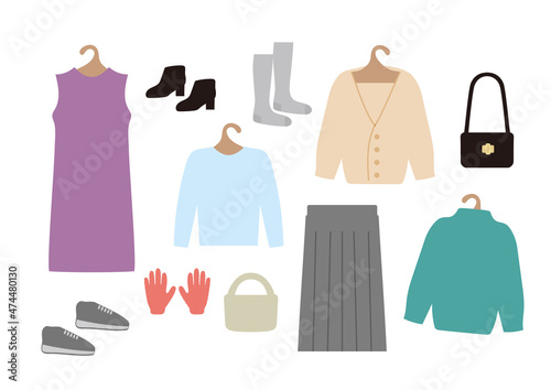 洋服セット1　冬物　洋服・ニット・靴下・靴・鞄・小物