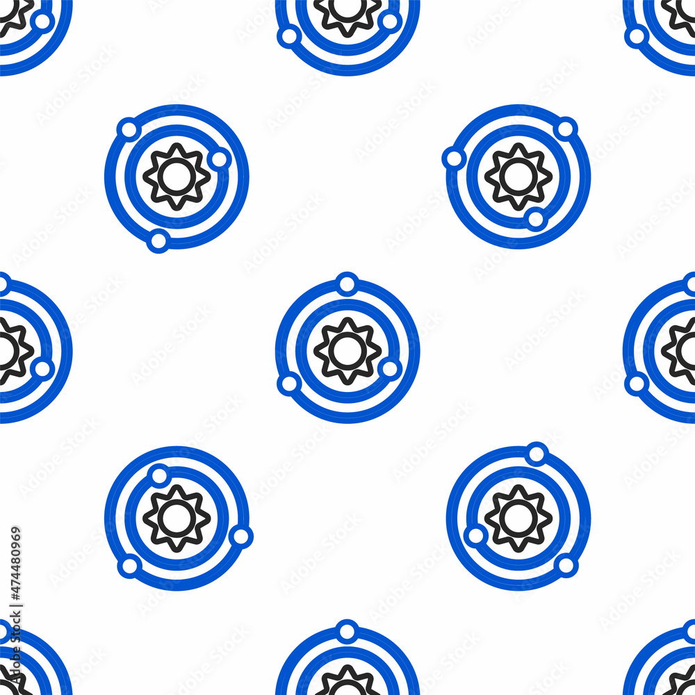 Line Solar system icon isolated seamless pattern on white background. The planets revolve around the star. Colorful outline concept. Vector Line Solar system icon isolated seamless pattern on white background. The planets revolve around the star. Colorful outline concept. Vector