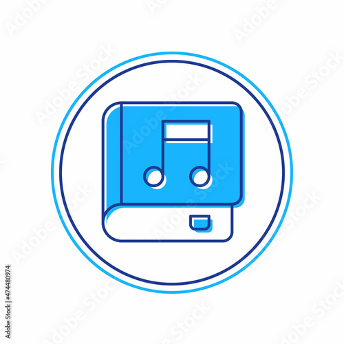 Filled outline Audio book icon isolated on white background. Musical note with book. Audio guide sign. Online learning concept. Vector