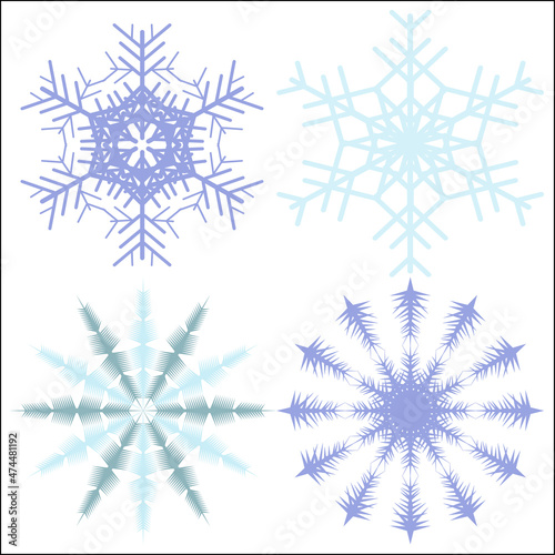 Decorative vector 4 snowflakes for the design of New Year and Christmas cards, wrapping paper, winter holiday decoration