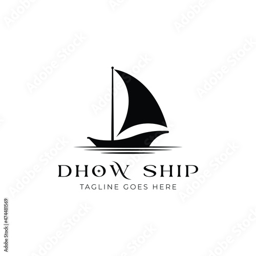 Minimalist silhouette of Dhow logo design, Traditional Sailboat from Asia, Africa. Graphic Design