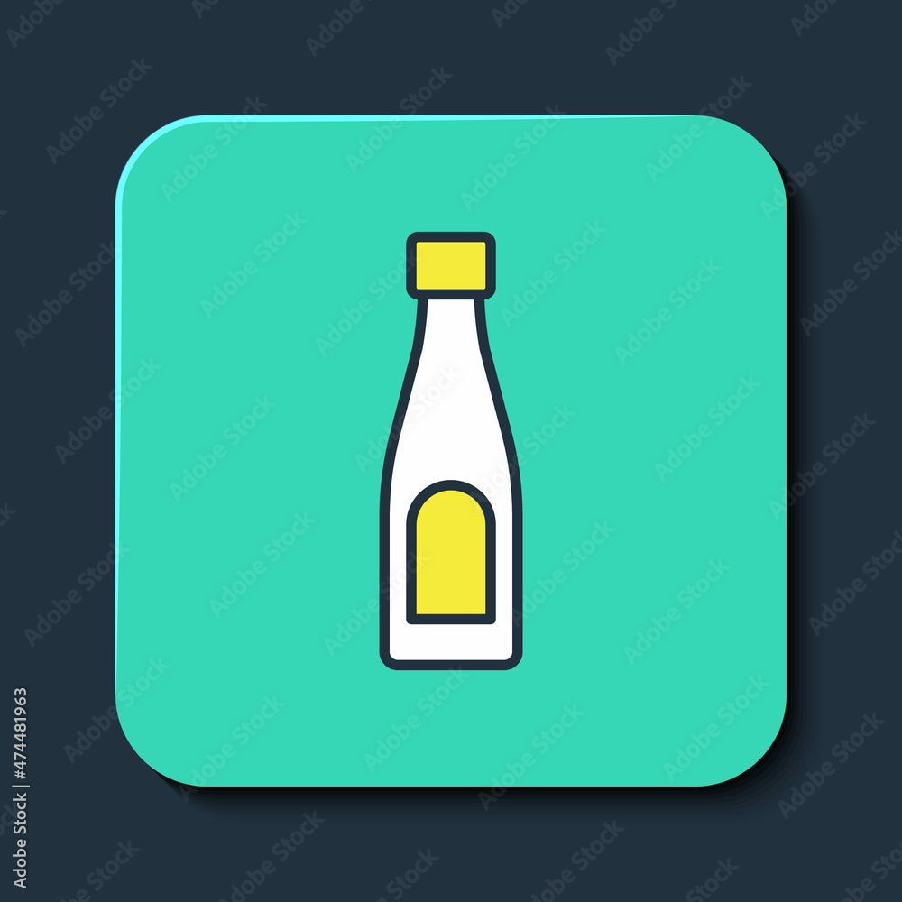 Filled outline Bottle of water icon isolated on blue background. Soda aqua drink sign. Turquoise square button. Vector