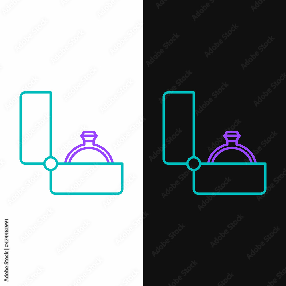 Obraz premium Line Diamond engagement ring icon isolated on white and black background. Colorful outline concept. Vector