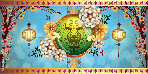 Abstract chinese new year 2022, Year of Tiger. The meaning are Lucky and Happy. Vector .and Illustration, EPS 10