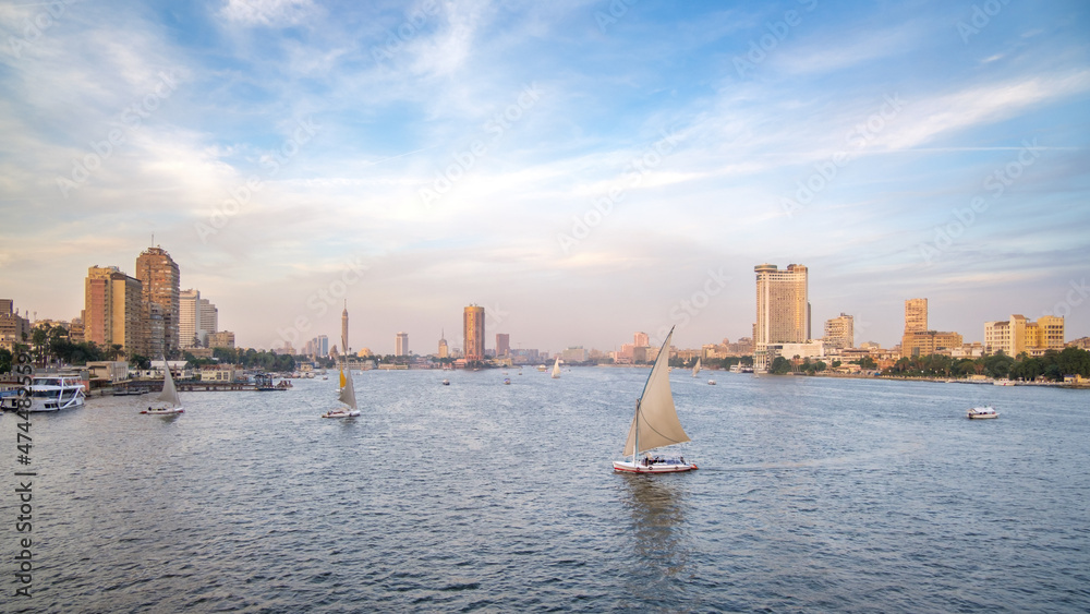Fototapeta premium View of the Nile from the university bridge in Cairo