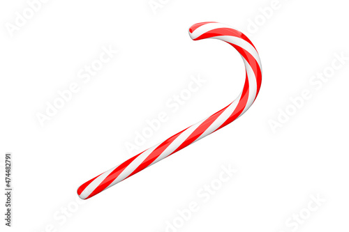 Realistick Christmas cane, lolipop, stick, candy. White and red colors. 3D rendering.