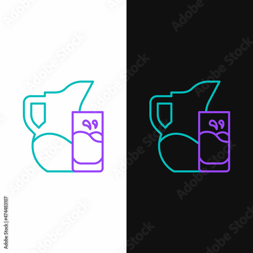 Line Milk jug or pitcher and glass icon isolated on white and black background. Colorful outline concept. Vector