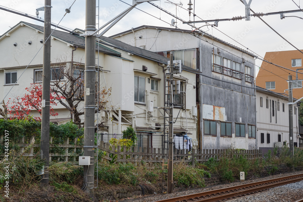 赤塚駅近くの踏切の風景　赤塚、板橋区、東京、日本