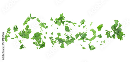 Fresh chopped green parsley leaves isolated on a white background, top view. Fresh herbs.