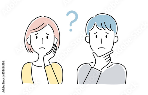 手描き風・悩む男女のベクターイラスト