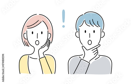 手描き風・びっくりする男女のベクターイラスト