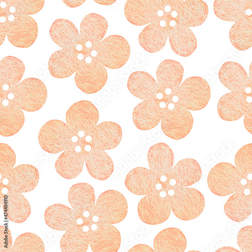 Seamless pattern of beige flowers. Watercolor vintage illustration. Isolated on a white background.