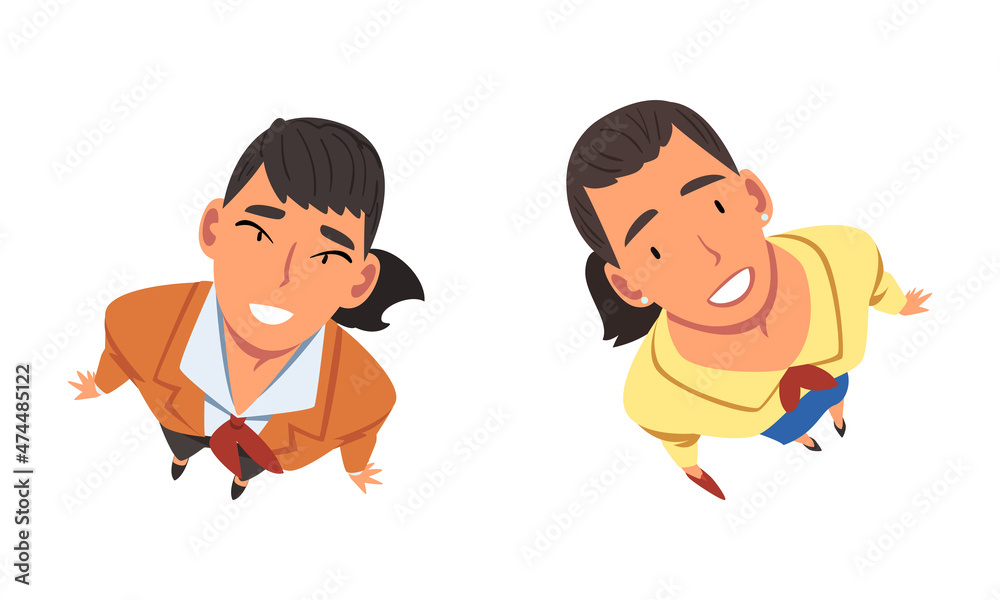 Smiling Business Woman Character Looking Up Above View Vector Set Smiling Business Woman Character Looking Up Above View Vector Set