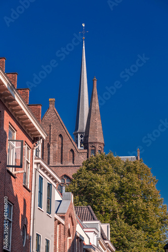 Street view and traditional Dutch buildings in the historic center of Utrecht, Netherlands