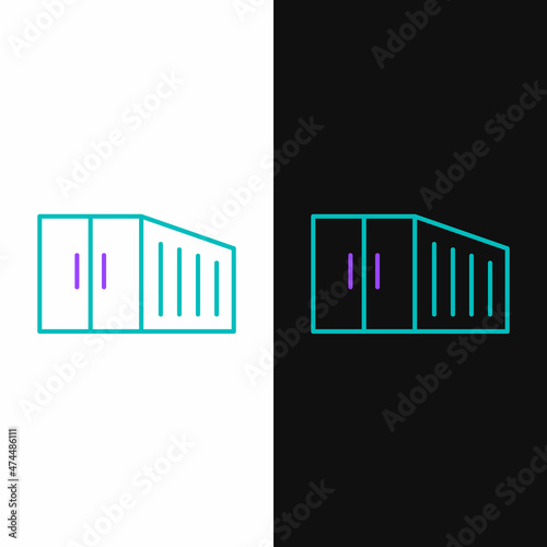 Line Container icon isolated on white and black background. Crane lifts a container with cargo. Colorful outline concept. Vector