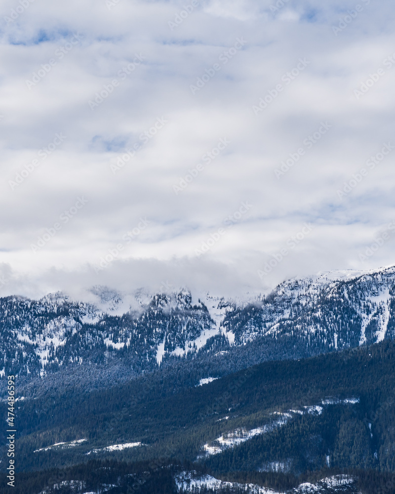 panorama of huge mountains covered by snow british columbia canada