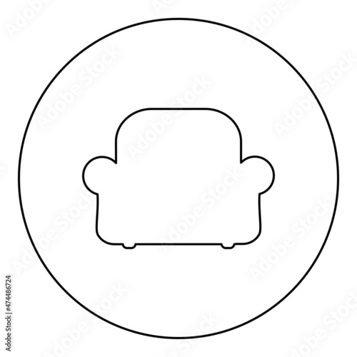Armchair silhouette recliner Furniture for living room icon in circle round black color vector illustration image outline contour line thin style