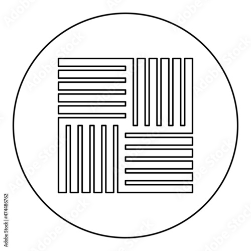 Tile square shape parquet wood floor material laminate plank slab panel icon in circle round black color vector illustration image outline contour line thin style