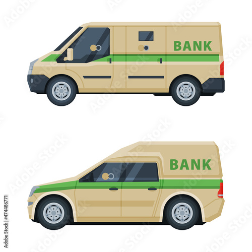 Bank or Cash-in-transit Vehicle Transfering and Transporting Valuables Vector Set