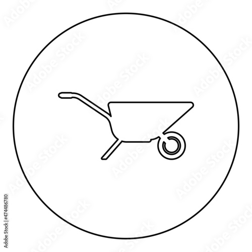 Garden cart Wheelbarrow gardening horticultural icon in circle round black color vector illustration image outline contour line thin style