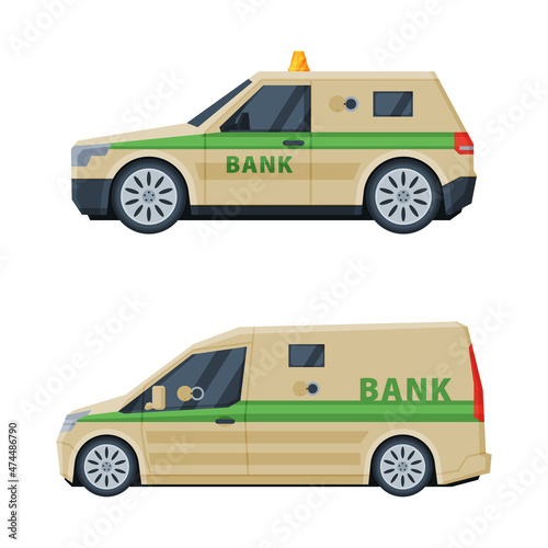 Bank or Cash-in-transit Vehicle Transfering and Transporting Valuables Vector Set