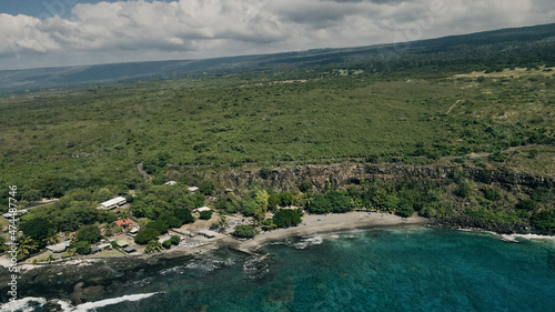 CAPTAIN COOK, HI, USA - DEC, 2020 Hookena Beach Park. aerial view from drone photo